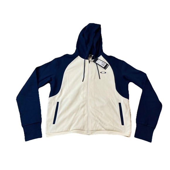 Oakley Tops - Oakley Pursuit Cruise Full Zip Hoodie Womens Sz S Cream Navy Blue Activewear Run